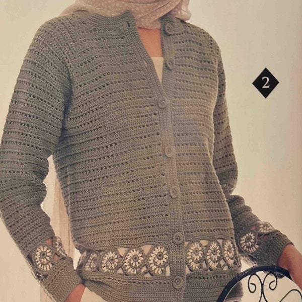 Retro Crochet Pattern Women's Shell Cardigan Buttoned Sweater PDF Instant Digital Download Lady Small Medium Large Extra Large Vintage