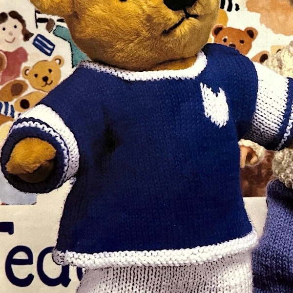 Vintage Knit Pattern Teddy Bear Doll Toy Soccer Football Kit Jersey Shorts Boots PDF Digital Download 15" - 19" Inch Tall Boy Girl Unisex