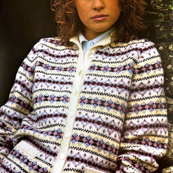 Retro Knit Pattern Women's Fair Isle with Flair Cardigan Button Sweater PDF Instant Digital Download Small Medium Large