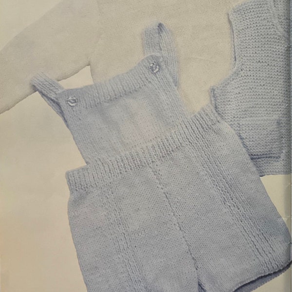Vintage Knitting Pattern Baby Toddler Three Piece Outfit Sweater Shorts Waistcoat PDF Instant Digital Download 20" - 24" DK Boy Girl Unisex