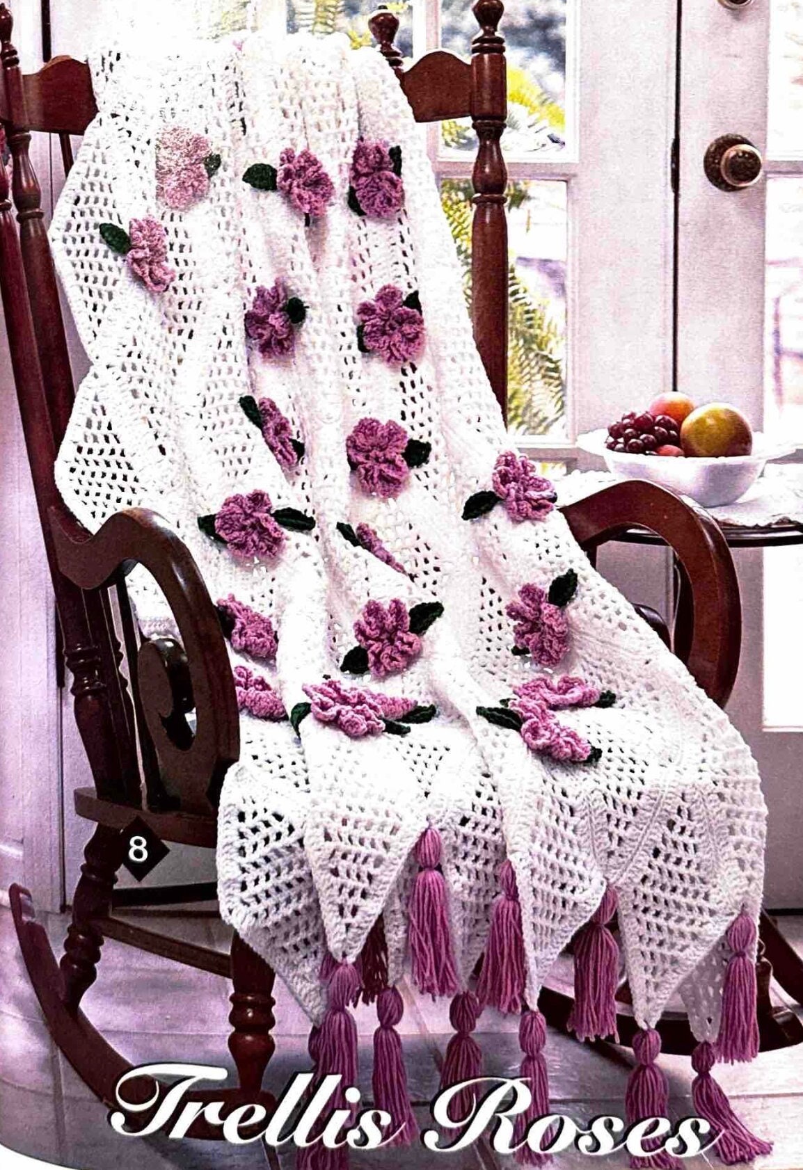 Retro Crochet Pattern Afghan Rose Trellis Instant Decor