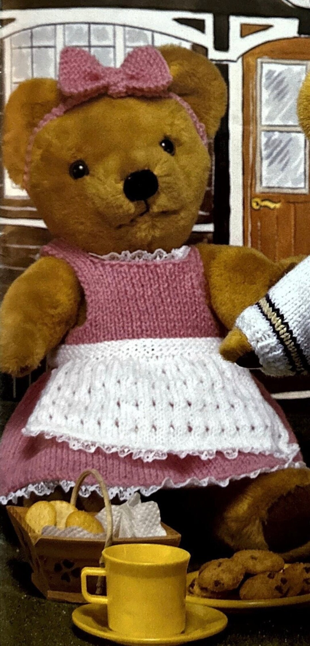 Vintage Knit 3 Piece Pattern Teddy Bear Dress Apron Bow Doll Cat PDF ...