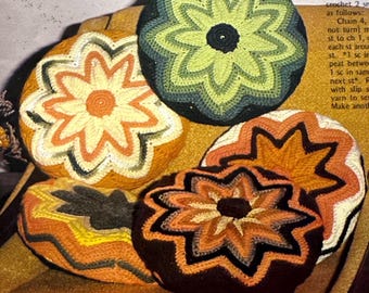 Retro Crochet Pattern 1970s Zig Zag Circular Pillow PDF Instant Digital Download Decor Cushion Vintage 12 inch