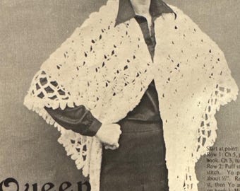Retro virkat mönster från 1970-talet Queen Anne fläktpuffskalsjal cape chunky wrap mantel PDF direkt digital nedladdning vintage