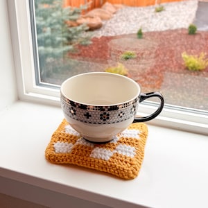 Yellow Checkered Crochet Coaster: Double Sided Trendy Decor