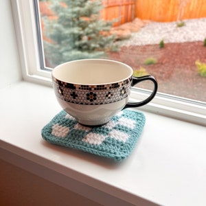 Teal Blue Checkered Crochet Coaster: Double Sided Knit Coaster