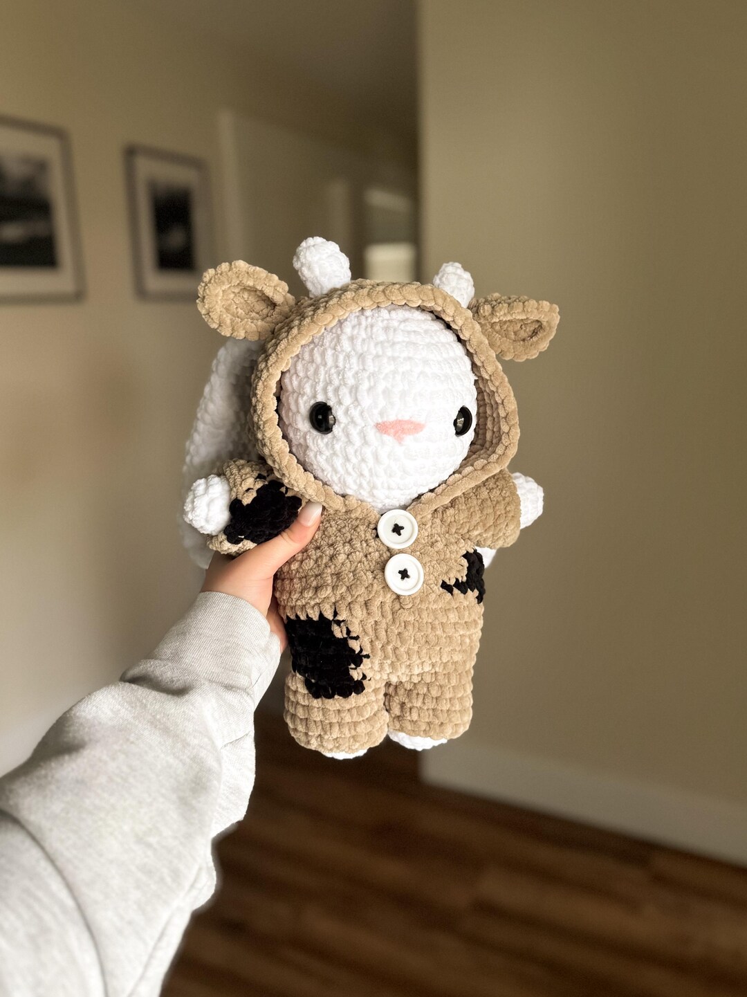 Bunny in a Cow Onesie, Crochet Bunny, Crochet Cow, Crochet Plushies - Etsy