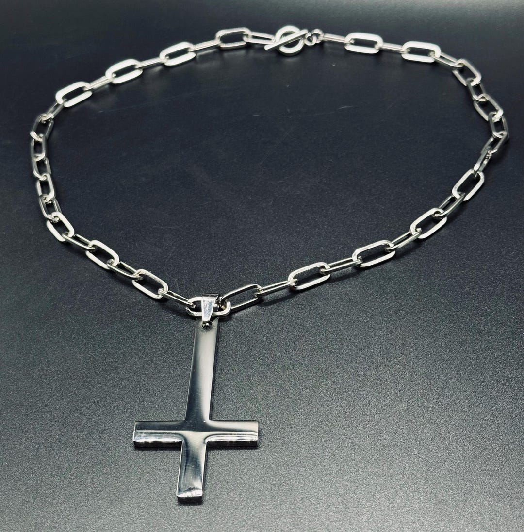 Solid Stainless Steel ~ Inverted Cross & Chain - Etsy