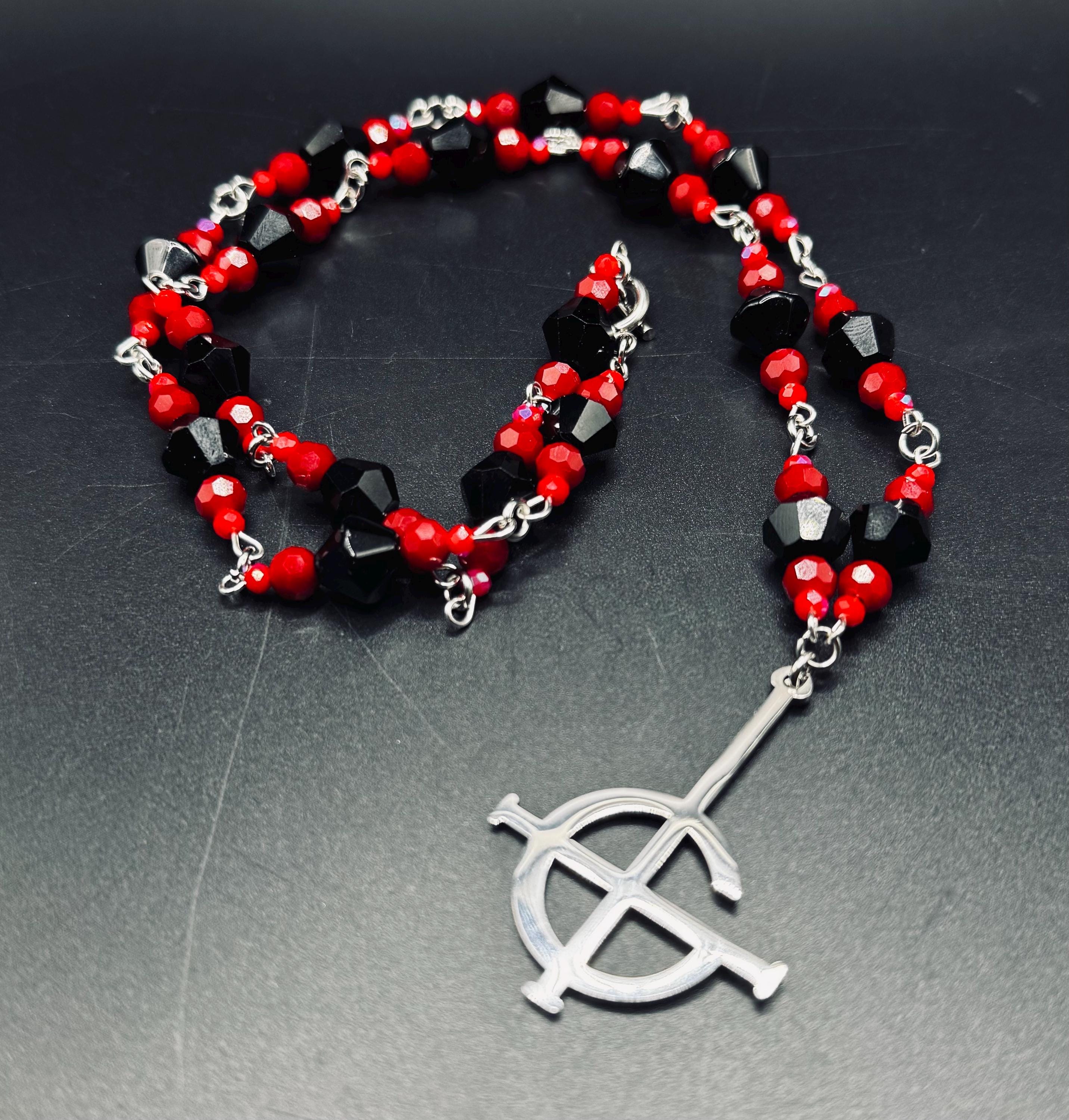 Grucifix ~ Black & Red Ghost Necklace