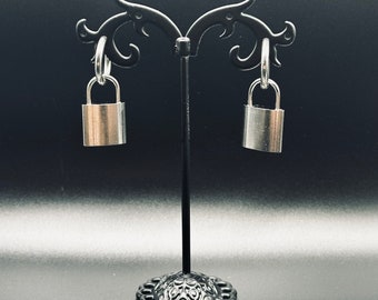 Stainless Steel Padlock Hoop Earrings