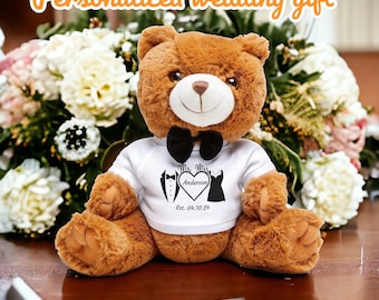 Personalized wedding teddy bear gift for the bride or wedding couple custom teddy bear with wedding date Mrs and Mr teddy gift idea