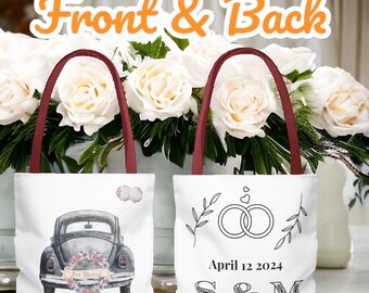 Wedding custom gift tote bag for wedding gift ideas for newlyweds personalized tote bag with monogram and wedding date ideas custom gift