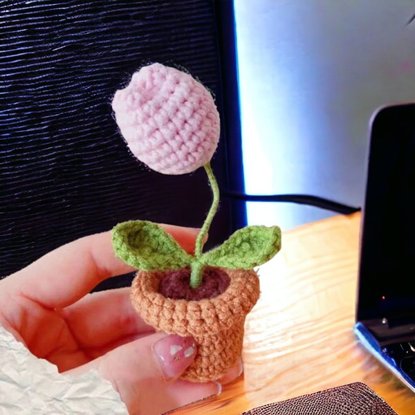 Crochet Tulip in Plant Pot, Knitted Crochet Plant Pot , Cute Plant Pot, Crochet Tulips, Crochet Gifts, Plant Pot  Decor,Crochet Home Decor