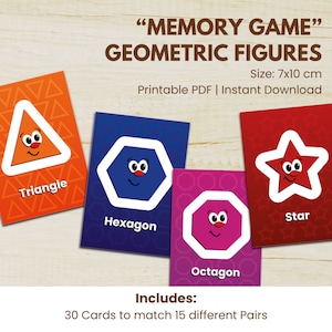 Jogo de Memória, Jogos de Tabuleiro, Aprenda Figuras Geométricas em Inglês, Cartões Educacionais Pré-escolares, Cartões Infantis, Vocabulário