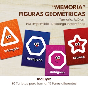 Memoria para Niños, Figuras Geométricas en Español, Tarjetas Didácticas Preescolar, Juegos Educativos, Juegos de Mesa, Actividad Montessori