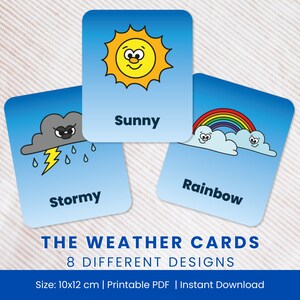 Didactic Cards for Children, Learn English Vocabulary, Weather Cards, Learn English for Children, Educational Games at Home