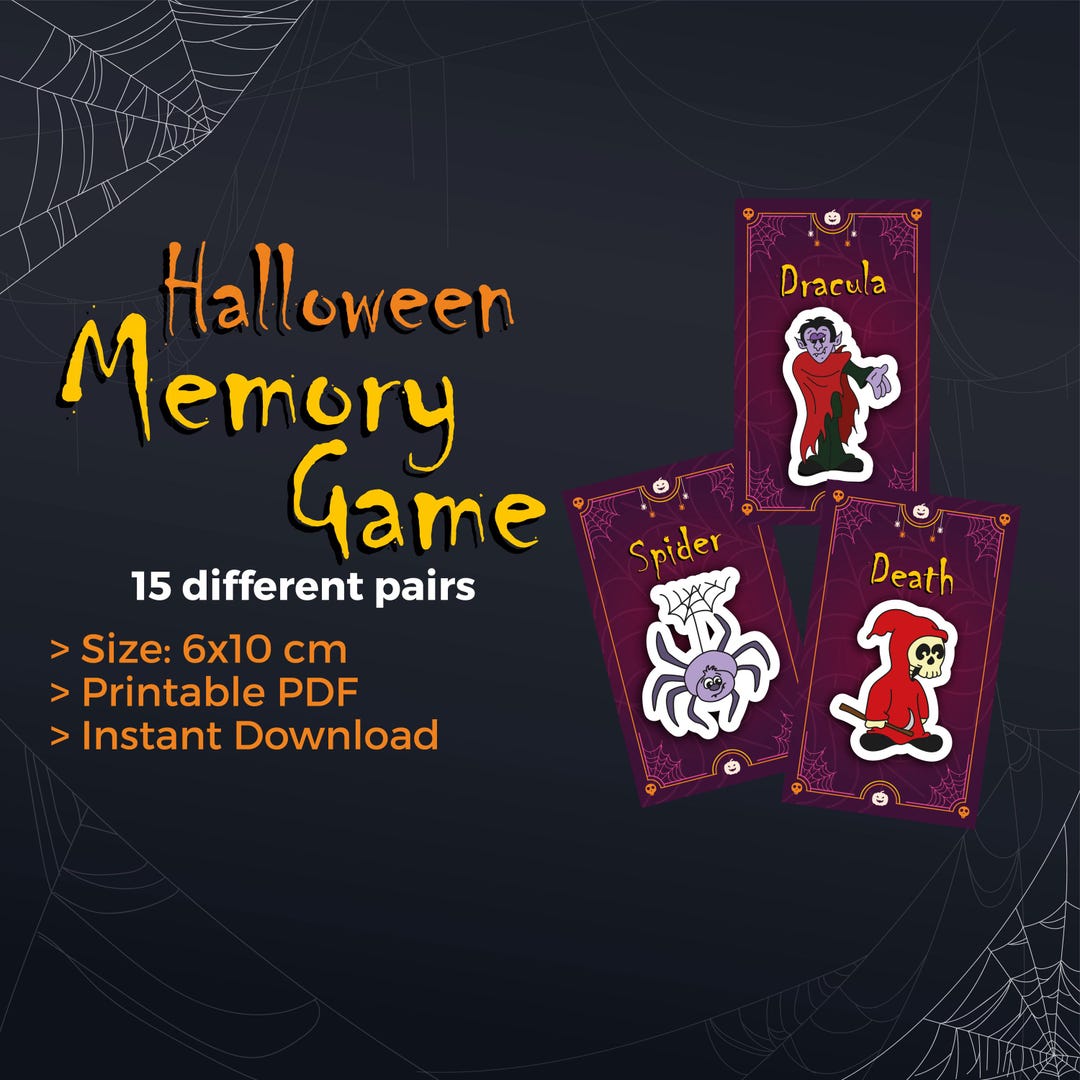 Halloween Memory Game in English, Kids Game, Printable Halloween, 15 ...