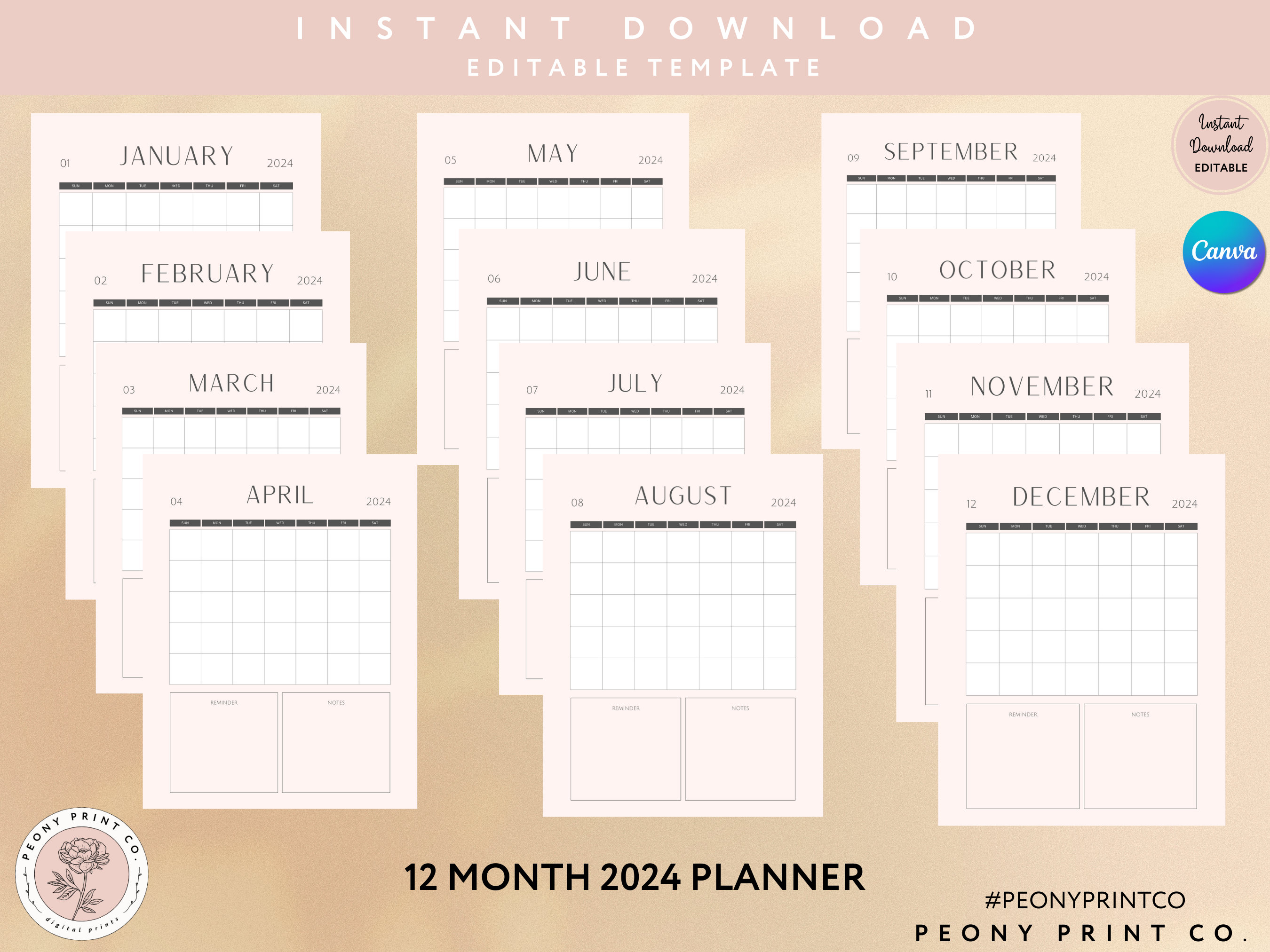 Light Peach Minimalist 2024 Planner - Etsy