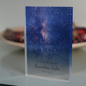 Bloco de acrílico Memorial Night Sky Map, personalizado em impressão amorosa do céu da memória, bloco acrílico do céu noturno, presente da família, presente memorial personalizado