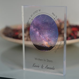 Bloc acrylique, carte des étoiles, art de la constellation personnalisé, bloc acrylique personnalisé ciel nocturne, cadeau pour couple, cadeaux d'anniversaire