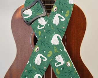 Correa para ukelele con estampado de animales adorables y divertidos, correa de dibujos animados para niños, correa ajustable con extremos de cuero, regalo para músicos de ukelele.