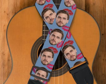 Custom Face Photo Guitar Strap, Personalized Musician Gift, Customized Acoustic, Electric, Bass, and Classical Guitar Strap