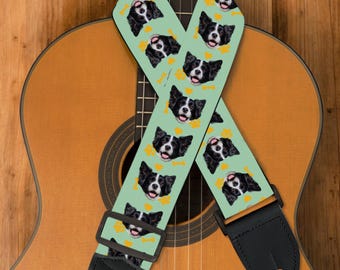 Dog Photo Guitar Strap, Personalized Pet Gift, Customized Acoustic, Electric, Bass, and Classical Guitar Strap, Pet Lover Guitar Strap
