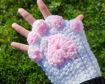 Guanti senza dita per gatti all'uncinetto Kawaii, guanti per gatti rosa, guanti caldi invernali per le mani, guanti all'uncinetto, guanti senza dita, guanti