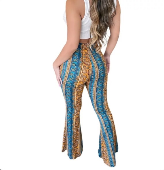 Bell Bottom Flare Stretch Yoga High Waisted Boho Print Gypsy Comfy