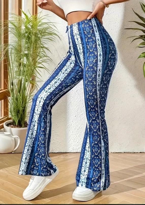 Bell Bottom Flare Stretch Yoga High Waisted Boho Print Gypsy Comfy