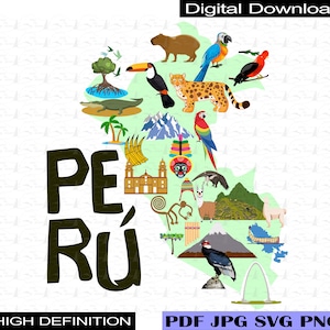 DIVERSE PERU KAART Pdf, Jpg, Svg, Png hoge resolutie, digitale download, gemakkelijk te gebruiken