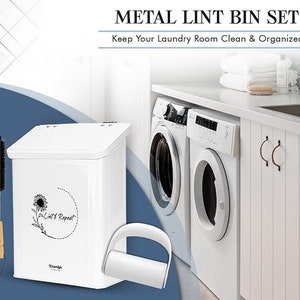 Magnetic Metal Lint Bin with Brush & Roller: Farmhouse Laundry Decor