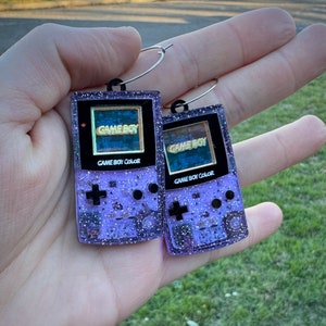 Gameboy color earrings |dangle earrings | acrylic earrings | acrylic | handmade earrings | atomic purple | video game | nostalgic