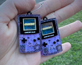 Gameboy color earrings |dangle earrings | acrylic earrings | acrylic | handmade earrings | atomic purple | video game | nostalgic