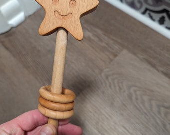 100% Natural Wooden Toy Ring Rattle