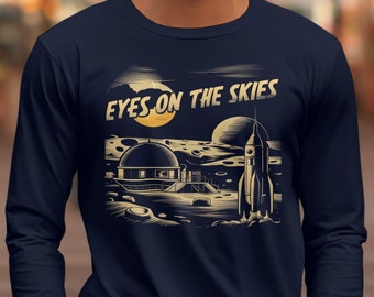 Eyes on the Skies Shirt, Astronaut Space Rocket T-Shirt, Space Enthusiast Tee, Cosmic Adventure Graphic Tee