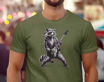 T-shirt Rock Raccoon, fantastica chitarra che suona la maglietta Raccoon, divertente camicia da musicista animale, regalo unico per gli amanti della musica, maglietta grafica alla moda