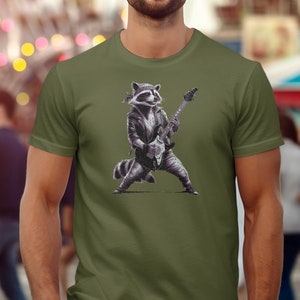 Rock Raccoon T-Shirt, Cool Guitar Playing Raccoon Tee, Funny Animal Musician Shirt, Unique Music Lover Gift, Trendy Graphic Tee