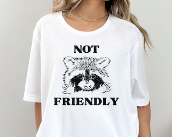おもしろいアライグマの非友好的なTシャツ、かわいい動物のグラフィックTシャツ、カジュアルな白いシャツ、動物愛好家へのユニークなギフト、トレンディな女性用トップス