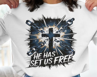 Er hat uns frei christliches T-Shirt, christliches Grafik-T-Shirt, religiöses Zitat T-Shirt, Glaube inspiriertes Hemd