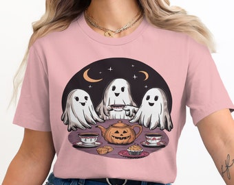 Cute Halloween Ghosts Tea Party T-Shirt, Spooky Season Ghost Shirt, Fun Ghostly Gathering Tee, Cute Halloween Graphic Tee
