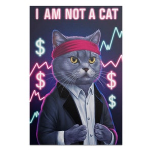 Poster di gatti divertenti, arte del gatto dei soldi, illustrazione di gatti umoristici, arte della parete, decorazioni per la casa, regalo del mercato azionario, poster di gatti carini, GME