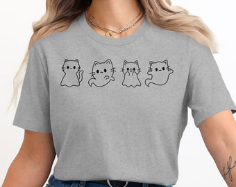 Süßes Geister Katzen T-Shirt, Halloween Katze Design T-Shirt, Kawaii Grafik Shirt, Gruseliger Katzen Liebhaber Geschenk, entzückendes Katzen Druck Top