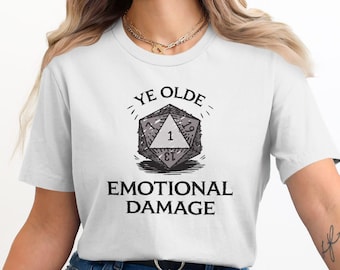 Ye Olde Emotional Damage D20 T-Shirts, Tabletop Gamer Tee, Funny RPG Shirts, Dice Roll, Critical Fail T-Shirt, Gamer Gift Idea