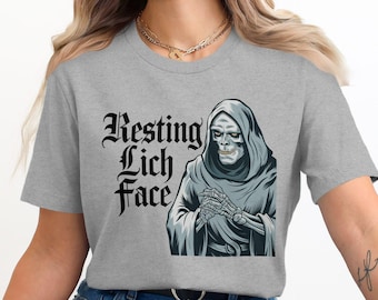 Resting Lich Face T-Shirts, Funny Grim Reaper Tee, Undead Skeleton Shirt, Dark Humor Graphic Tee, Goth Punk Apparel