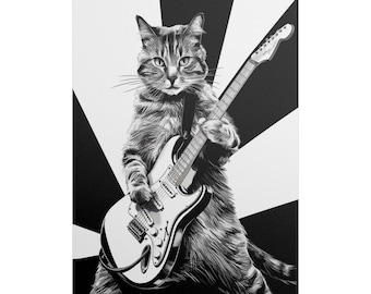 Rock Cat Poster, Guitar Cat Art, Music Lover Decor, Cat Lover Gift, Cool Wall Art, Unique Cat Poster, Artistic Home Decor