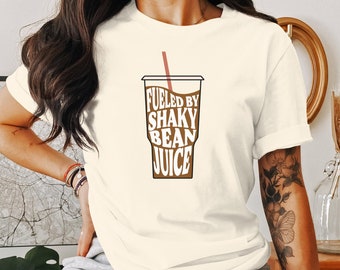 Fueled by Shaky Bean Juice T-Shirt, Funny Coffee Lover Shirt, Coffee Addict Tee, Caffeine Humor Top, Coffee Enthusiast Gift, Unisex Tee