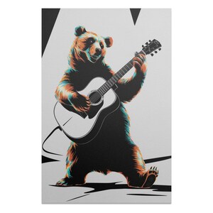 Bear Playing Guitar Poster, Animal with Guitar Wall Art, Music Loving Bear Print, Wildlife Music Poster, Quirky Bear Decor, Fun Art Print
