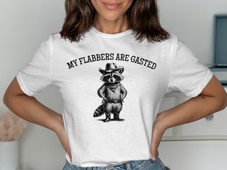 Raccoon Cowboy T-Shirt, Funny Graphic Tee, My Flabbers Are Gasted Shirt, Humorous T-Shirt, Cute Animal Tee, Novelty Gift for Her Him image 3