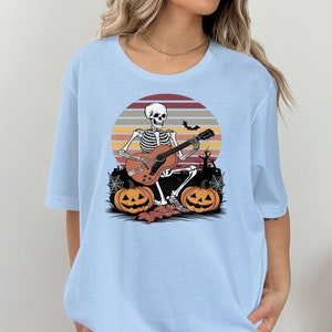Halloween Skeleton Guitarist T-Shirt, Spooky Music Lover Tee, Skeleton Playing Guitar Shirt, Halloween Costume Top image 6